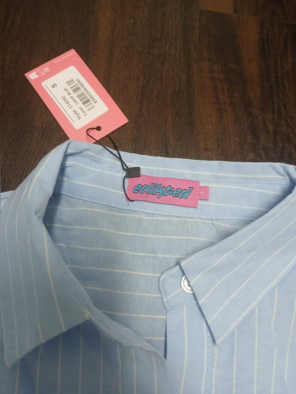 Edikted Light Blue Button-Down Shirt with White Cuffs - Picture 2 of 7